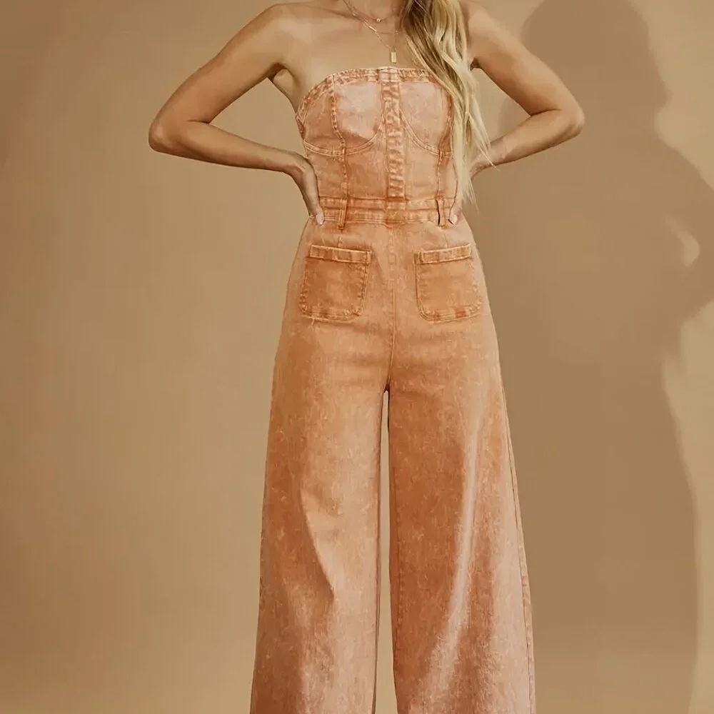BOHO MINERAL WASH WIDELEG PLAYSUIT - Picture 4 of 4